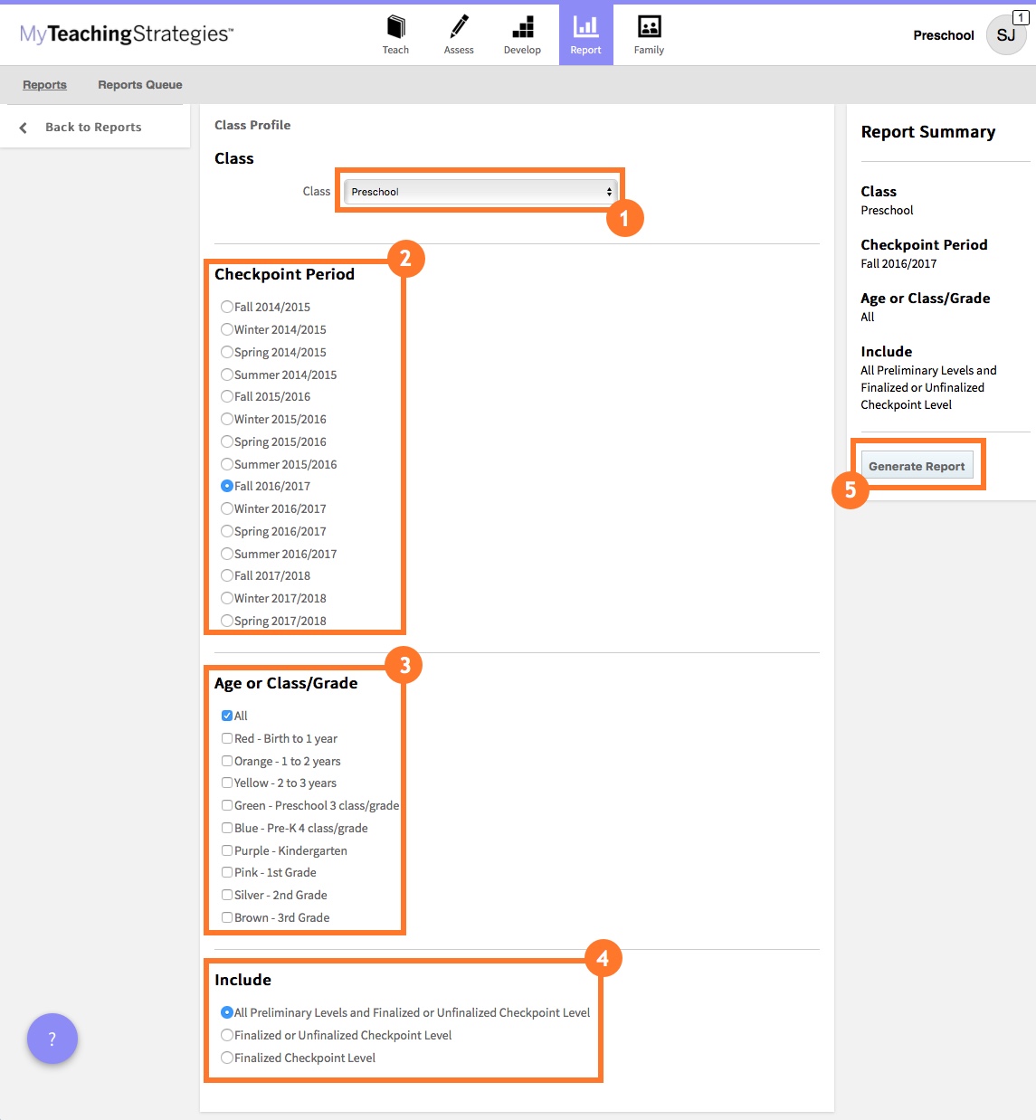 Class Profile Report - Teachers