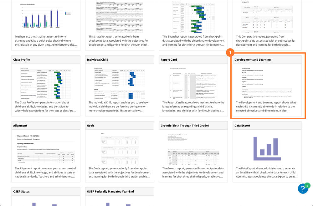 Development and Learning Report - Administrators