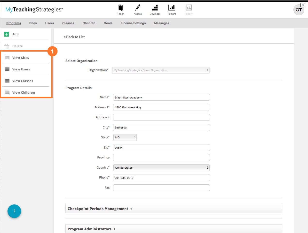 How do I view all sites, users, classes, or child records in a program ...